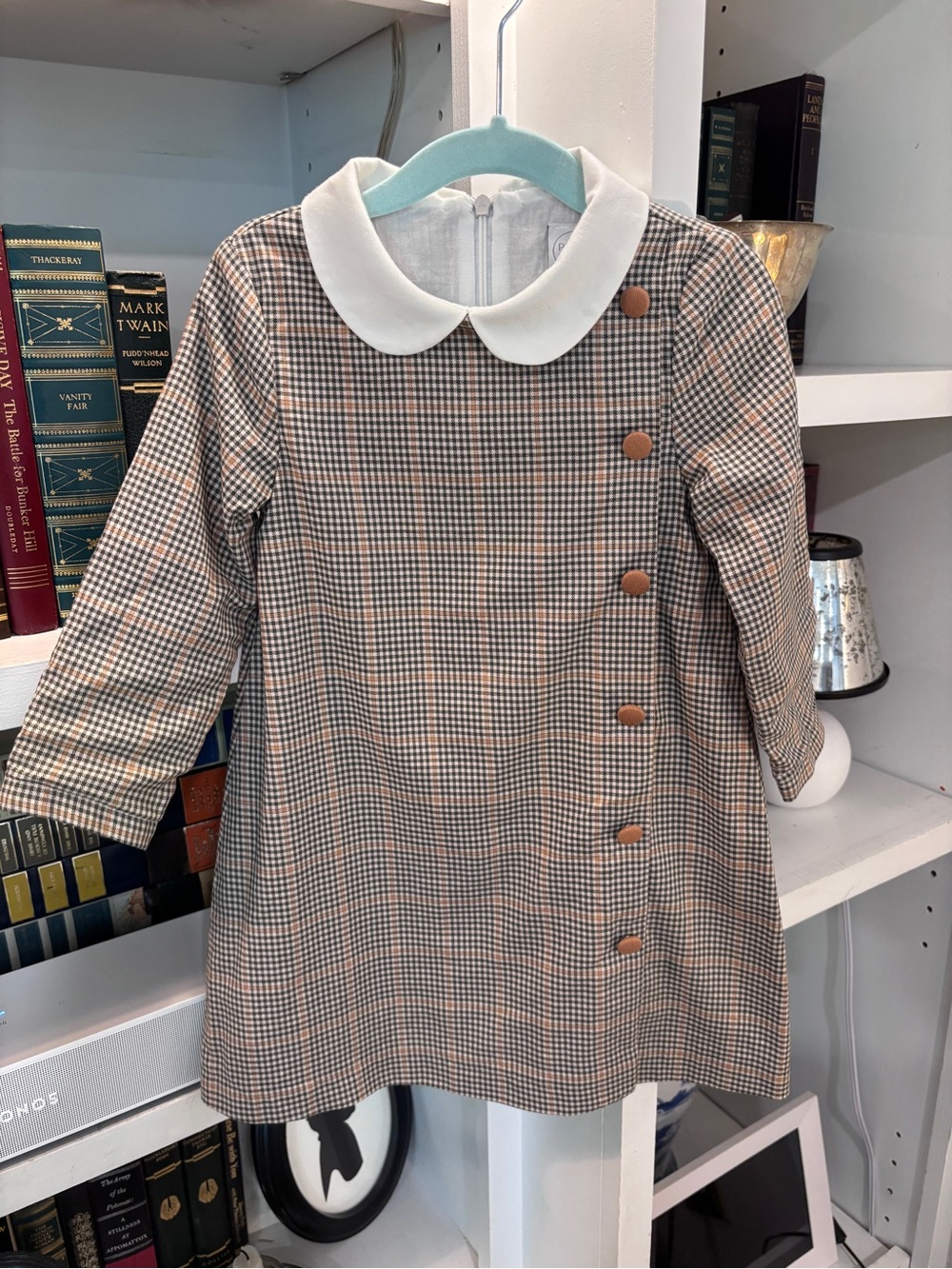 Classic Plaid Peter Pan Collar Girl’s Dress - Beige